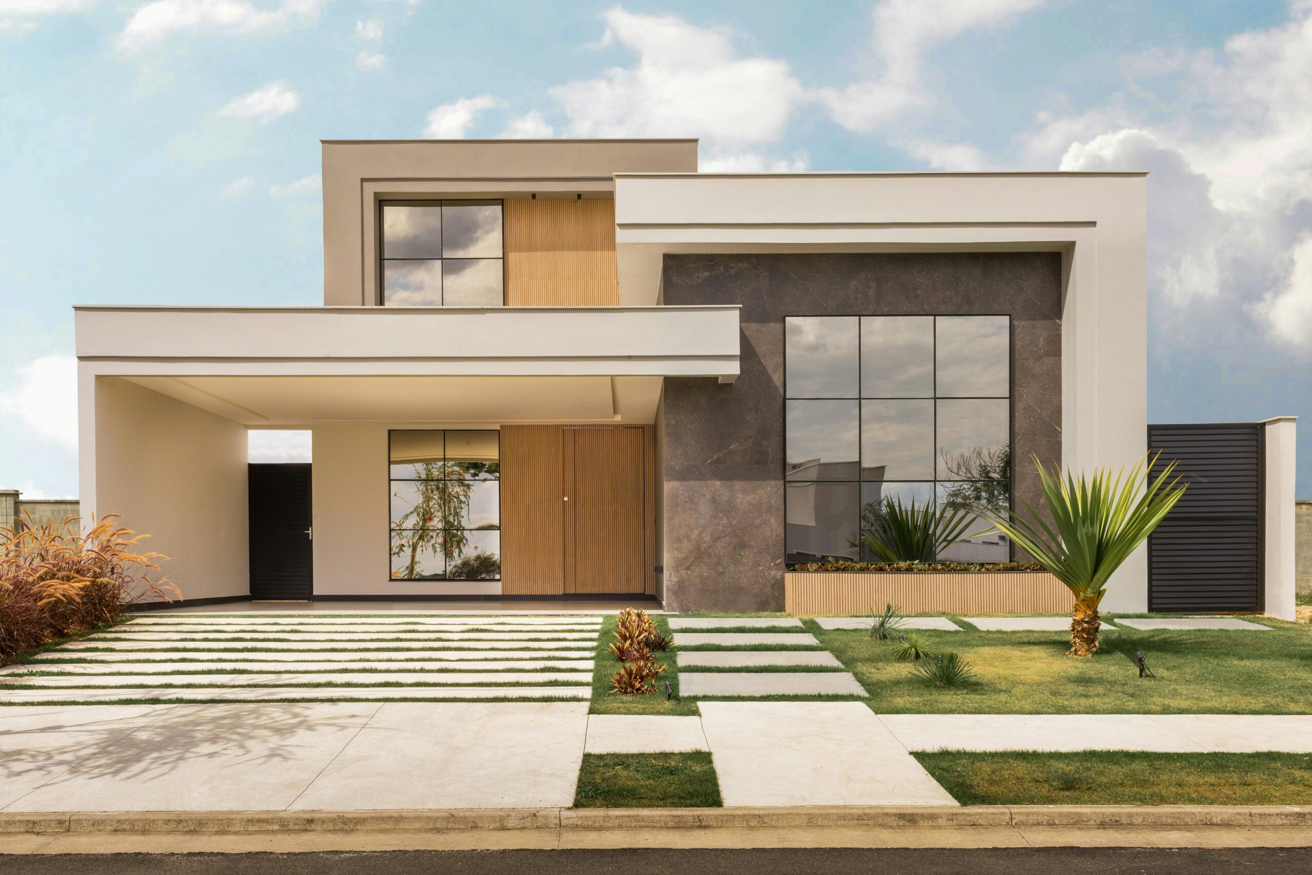Casa moderna com jardim elegante.